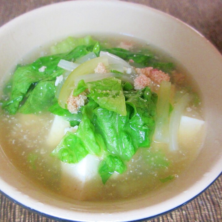 豆腐とレタスの明太スープ